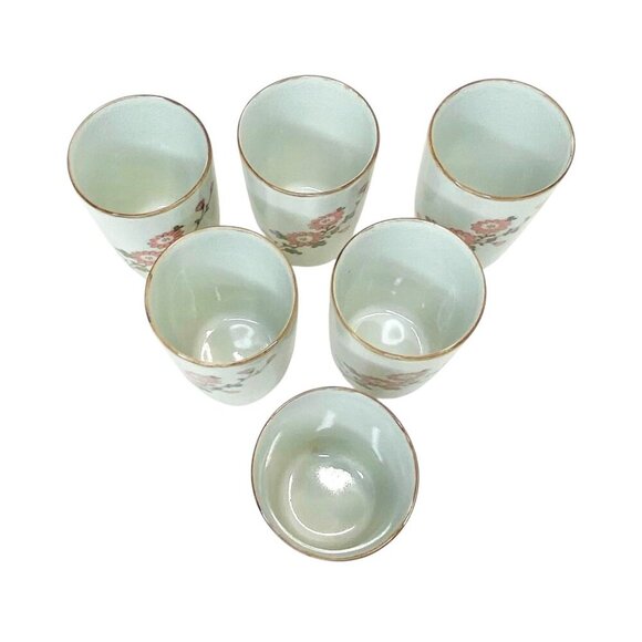 OMC Otagiri Japan Pink Floral Japanese Teacups Sake Cups 6PC Set MCM Vintage - Picture 4 of 11